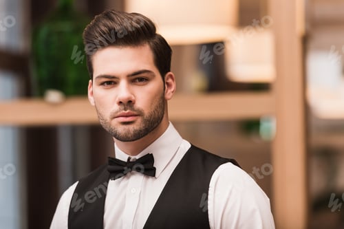 Preview: Portrait of handsome waiter looking at camera
