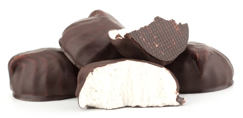 Preview: Chocolate covered marshmallows isolated on white background