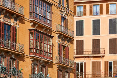 Preview: Traditional buildings facades in Mallorca destination. Balearic islands. Spain