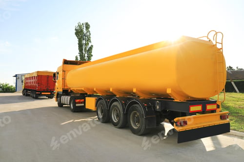 Preview: Modern bright trucks parked on country road