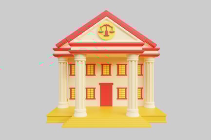 Preview: Cartoon courthouse with justice scales