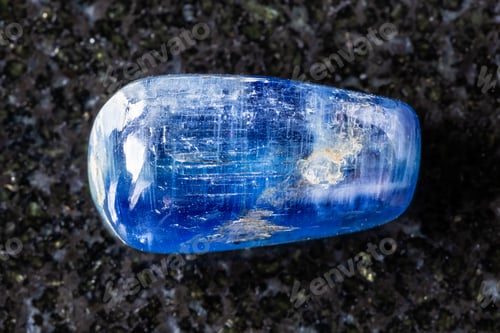Preview: sample of polished blue kyanite gemstone on black