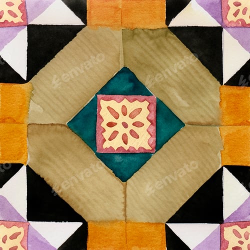 Preview: Watercolor illustration of portuguese ceramic tiles pattern