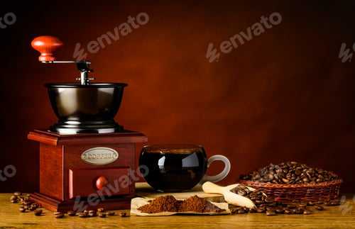 Preview: Cup Coffee with Ingredients and Grinder