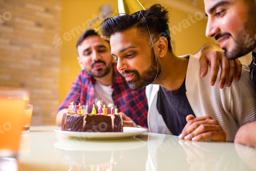 Preview: indian friends at the restaurant at Birthday home party