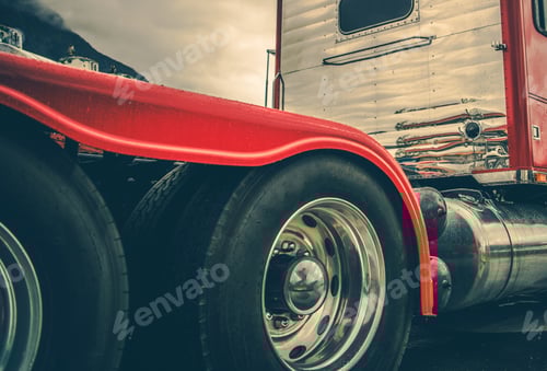 Preview: Red and Chrome Semi-Truck on Cloudy Day