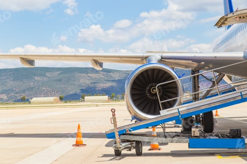 Preview: View of Airplane engine during the airplane boarding