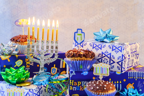 Preview: Jewish holiday hanukkah celebration tallit vintage menorah
