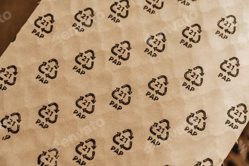 Preview: Closeup shot of Cardboard Waste with PAP 21 symbol. Concepts of Paper Recycling and Waste Sorting