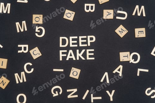 Preview: DEEP FAKE word written on dark paper background. DEEP FAKE text for your concepts