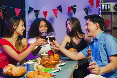 Preview: Drinks and conversation, social gathering and get together. Young people, celebration at home.