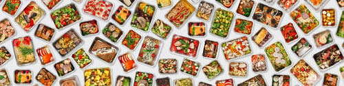 Preview: Creative Banner For Food Delivery With Prepared Healthy Meals In Foil Containers