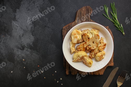Preview: Cauliflower Grilled (Fried Grill Vegetables Or Snack Salad Cabage) Menu Concept. Food Background
