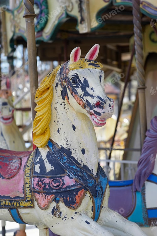 Preview: Close up of dilapidating carousel horse
