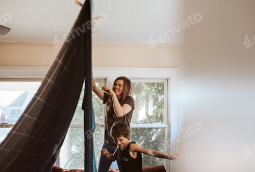 Preview: Mom and son build a giant epic fort in the living room