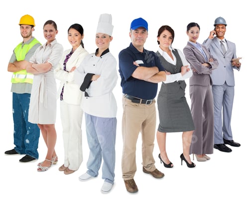 Preview: Different Types Of Workers Standing Against White Background