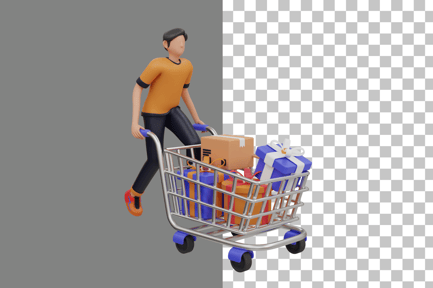 Preview: Man with Shopping Trolley 3D Illustration