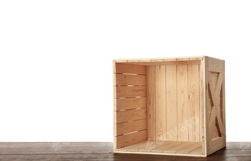 Preview: Wooden crate on table against white background. Space for text