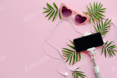 Preview: Trendy Pink Background with Sunglasses and Phone