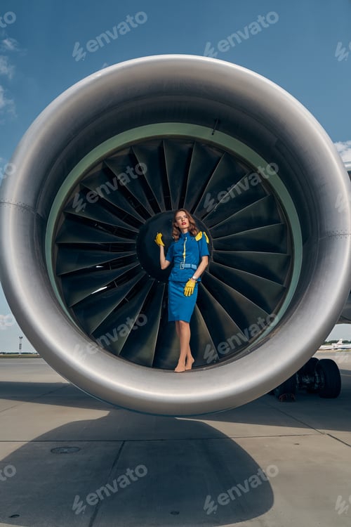 Preview: Pensive flight attendant looking into the distance