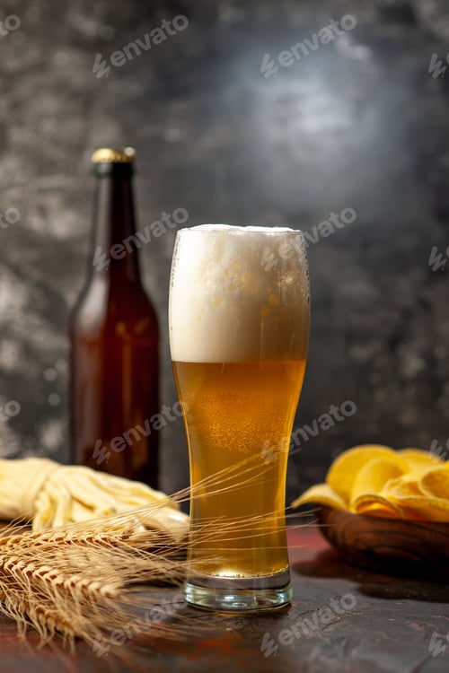 Preview: front view glass of bear with cips and cheese on light background wine photo alcohol snack color