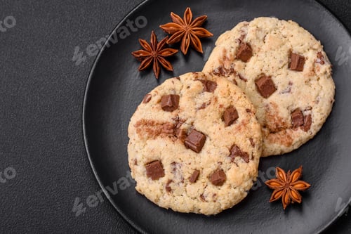 Preview: Delicious fresh crispy oatmeal cookies with chocolate and nuts