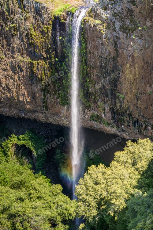 Majestic Waterfall Flowing Through Lush Green Forest