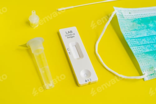 Preview: Nasopharyngeal swab on yellow. COVID-19 Ag rapid self test kits. Antigen or Antibody test. Virus