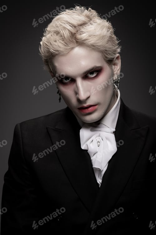 Preview: Young man showcasing an impressive Halloween costume with a dark and elegant vibe