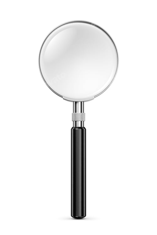 Preview: Magnifying glass with black handle isolated on white background. 3D rendering.