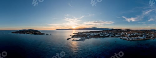 Preview: Greece, small cyclades islands, Koufonisia aerial drone panoramic view of Koufonisi at sunset