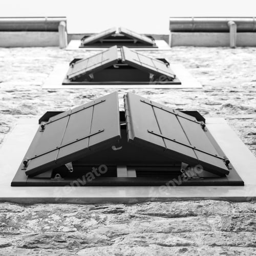 Preview: Low angle view of window shutters