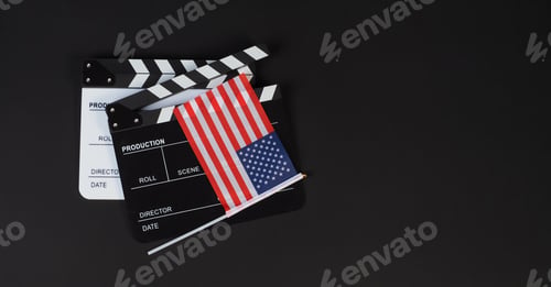 Preview: Usa flag and two Clapper board on black background