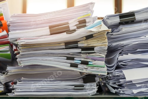 Aperçu: Close up of business documents stack on desk , report papers stack