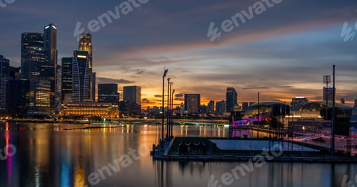 Preview: Landscape view of Singapore business district and city at twilight.