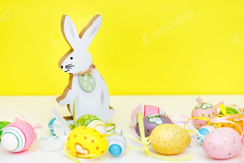 Preview: Beautiful set of easter items on light background with copy space.