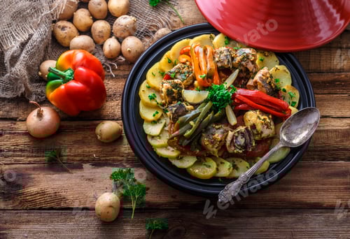 Preview: Close view of morocan fish tajine with chermoula.