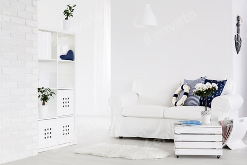 Preview: Bright room with table and sofa