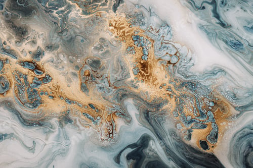 Preview: Abstract acrylic fluid texture in blue tones and golden splashes