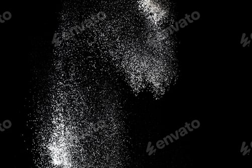 Preview: White powder splash isolated on black background. Flour sifting on a black background