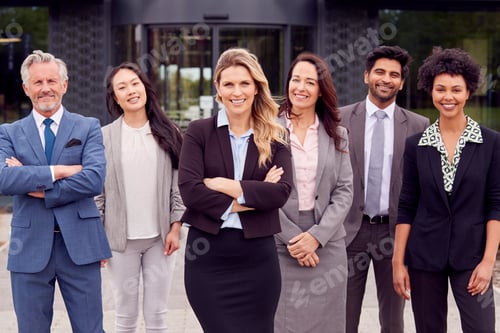 Preview: Portrait Of Multi-Cultural Business Team Outside Modern Office Building
