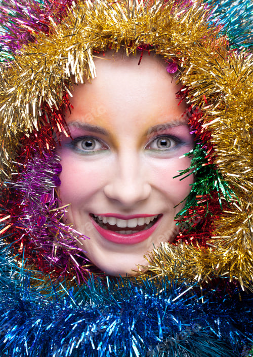 Preview: Christmas Masquerade Portrait Of Young Woman With Tinsel