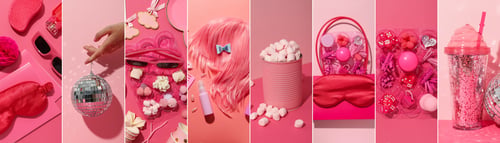 Preview: Collage of photos of hair accessories on a pink background.