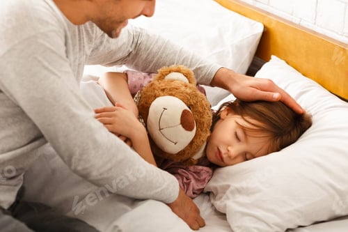 Preview: Young father waking up his little daughter in the morning
