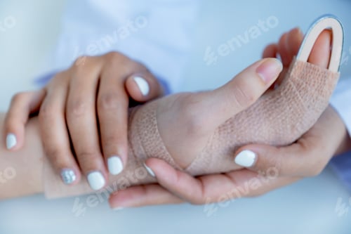 Preview: The doctor hands holding patient in arm accident to encourage and explained the health examination