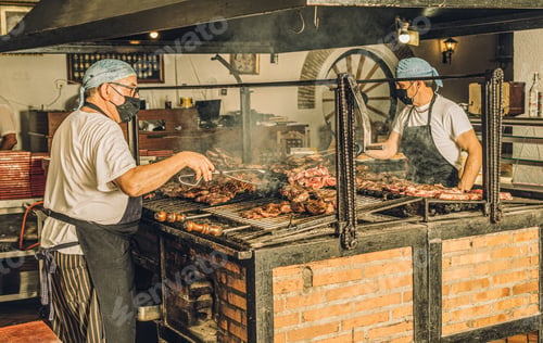 Preview: Chefs in Face Mask Using Grill