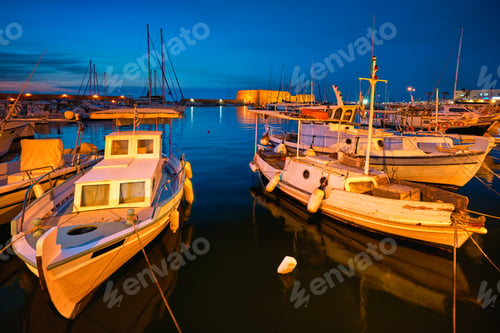 Preview: Venetian Fort in Heraklion and moored fishing boats, Crete Island, Greece