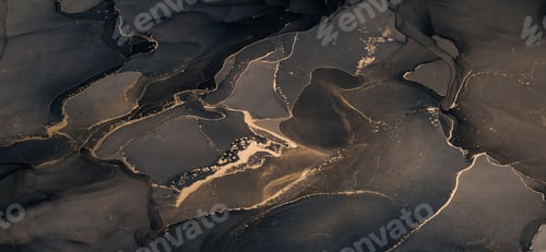 Preview: Abstarct fluid ink background with black and golden splashes