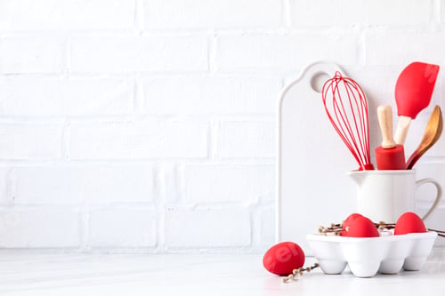 Preview: Easter Background for baking with ingredients for cooking. Traditional Easter decoration