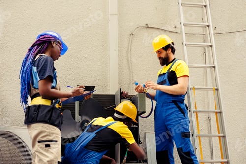 Preview: Diverse team mend defective hvac system